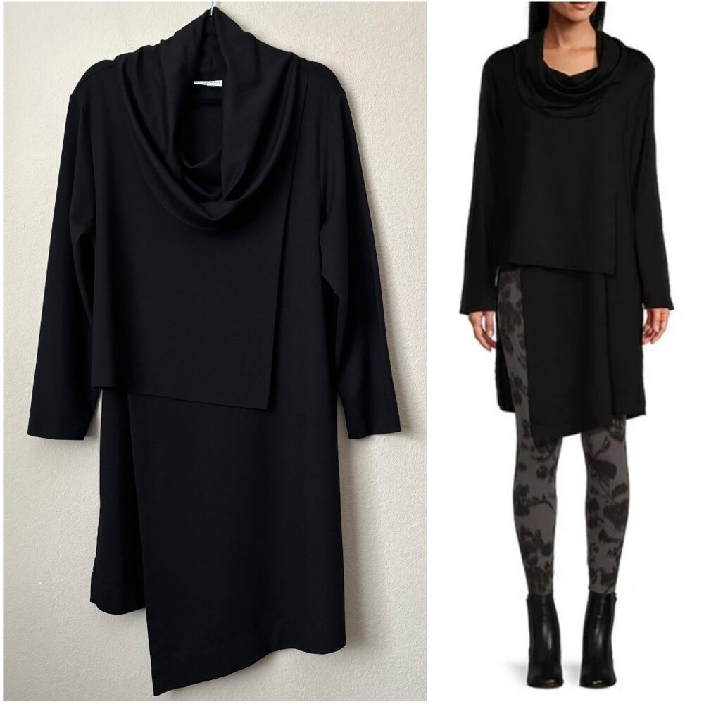 Bryn Walker Pita Modal Ponte Cowl Neck Long Sleeve Asymmetrical Front Peak Tunic - Picture 2 of 13
